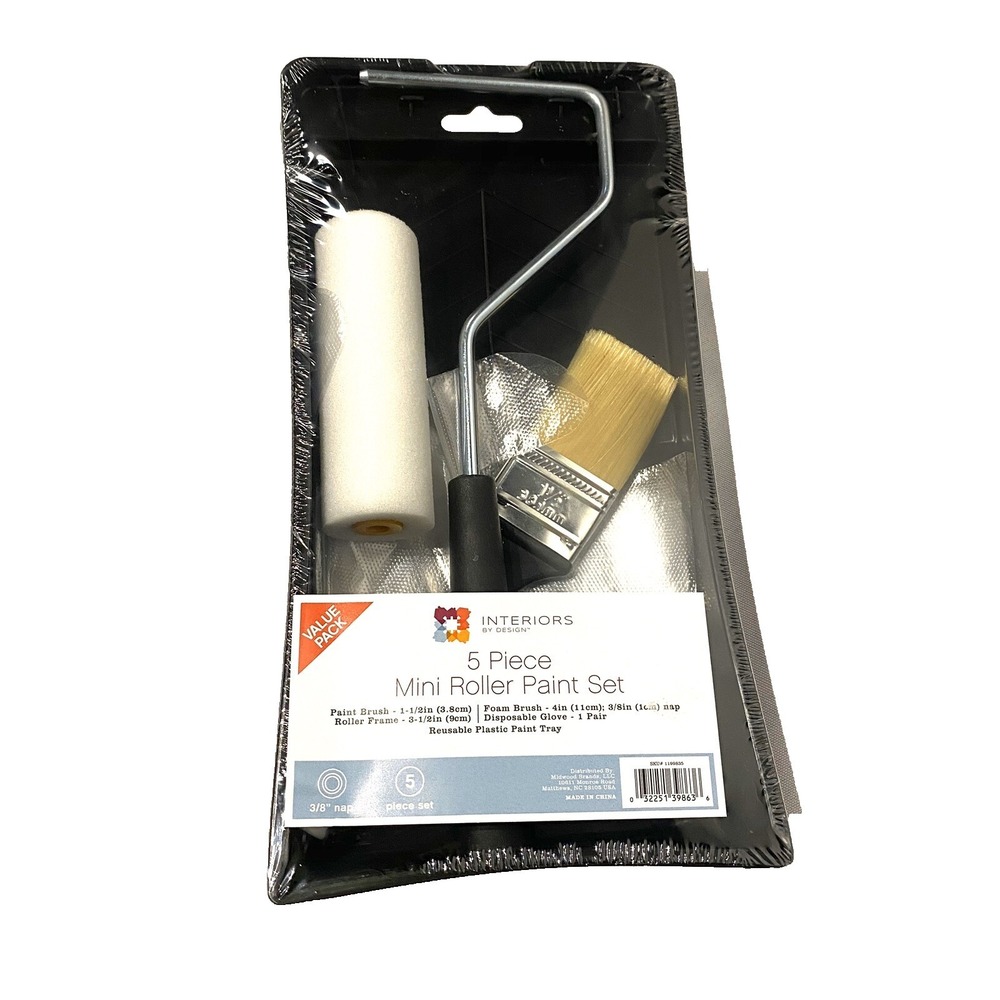 interiors be‎ design 5 piece mini roller paint set brushes roller tray